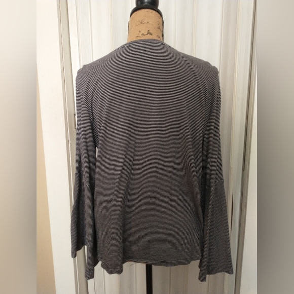 LOFT Striped Embroidered Bell Sleeve Peasant Boho Hippie Top Large - Picture 8 of 10